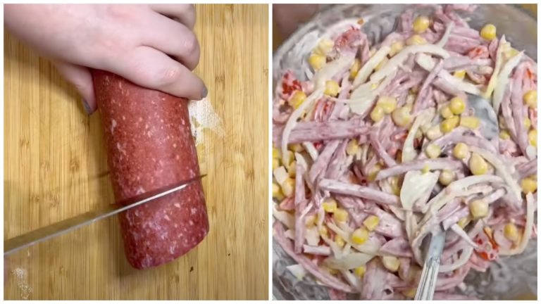 Самый вкусный салат с колбасой. Простой рецепт: варить заранее ничего не надо!