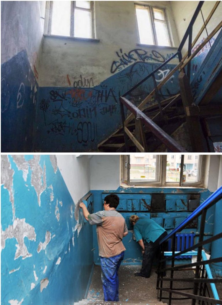 Жильцам дома надоело жить в зашарпанном подъезде и преобразили его до неузнаваемости: фото