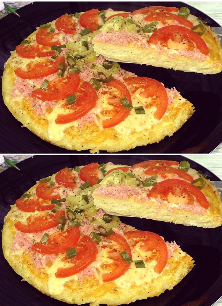 Натираю сырую картошку и на сковороду, сверху кладу любую начинку: вкуснейшая «пицца» без муки