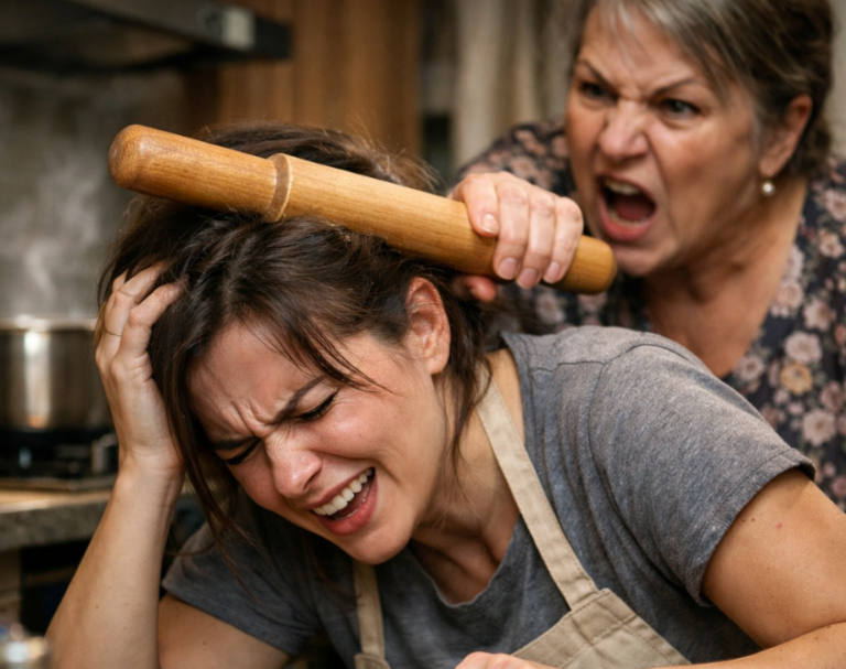 Когда я готовила ужин, свекровь оттолкнула меня скалкой по голове рявкнув: — Кто так режет, криворукая!