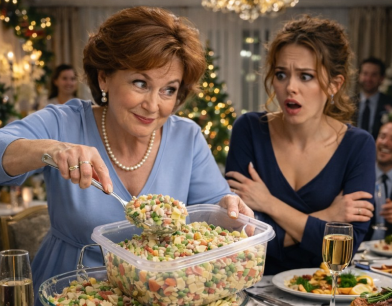— Ира, не жадничай. Еды полно, никто из гостей не заметит, — заявила свекровь и продолжила перекладывать оливье в контейнер