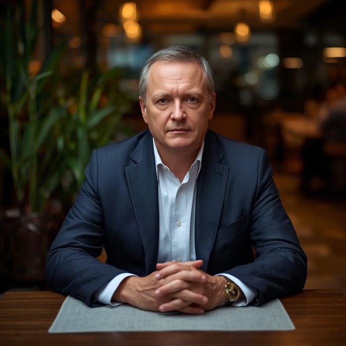 lucid-origin_Image_is_a_professional_portrait_of_a_middle-aged_man_seated_at_a_table_in_a_mod-0